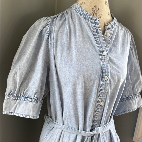 Gap chambray poof sleeved midi dress with pockets eUC size L - Picture 3 of 12